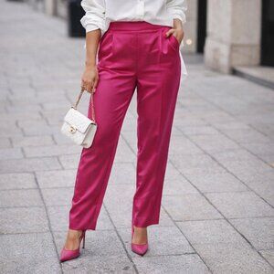 Hot Pink Fuschia Satin Tailored Women's Suit Dress Pants Size XL